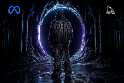 Meta infinity logo with Digital Kaviar DK hoodie representing Midjourney AI partnership