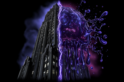 Midjourney lawsuit impact shown through gothic building split by purple energy, representing Warner Bros vs Midjourney AI copyright case disruption